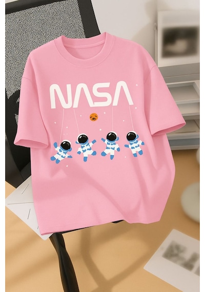 Nasa Baskılı Unisex Tshırt Pembe