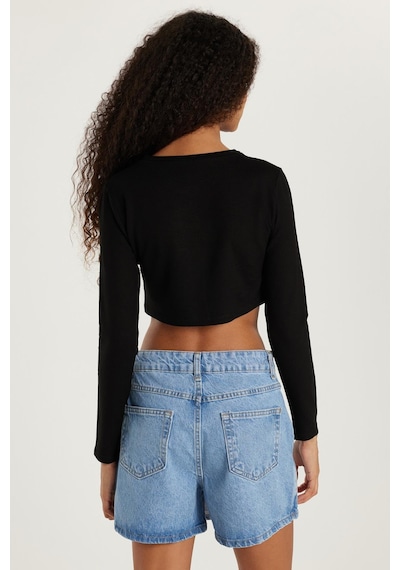 Tudors Kadın Slim Fit Dar Kesim Uzun Kollu Bisiklet Yaka Siyah Hırka-34091 Siyah