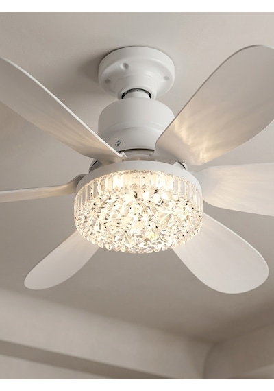 Crystal Aura 52 Cm Ultra Sessiz Led Tavan Vantilatörü 3 Kademeli Bakır Motor Kumandalı Kristal Avize Vantilatör