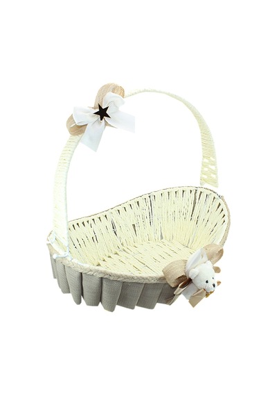 Saplı Oval Kumaş Süslü Sepet 41 Cm Büyük Boy Taş Rengi Taş