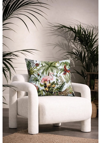 Tropik Bahar Karnavalı Dekoratif Kırlent Kılıfı 45x45 Cm Beyaz