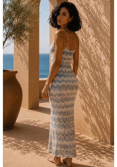 Ferraro Yazlık Viskon Pamuk Triko Plaj Elbisesi-mavi