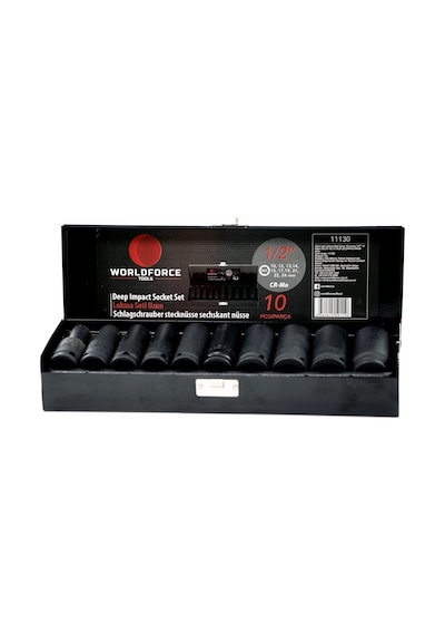 Worldforce 1/2" Darbeli Uzun Lokma Seti Metal Kutulu 10-24mm 10pc