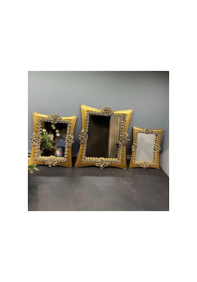 Peramari Dekoratif Polyester Üçlü Kare Ayna Takımı Gold Eskitme Gold Eskitme Diğer