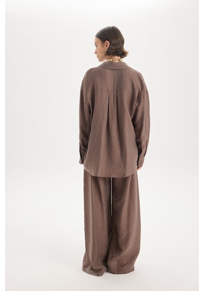 Mai Collection Mai Studios Co. Yovena Düğme Detay Kahve Oversize Gömlek Kahve