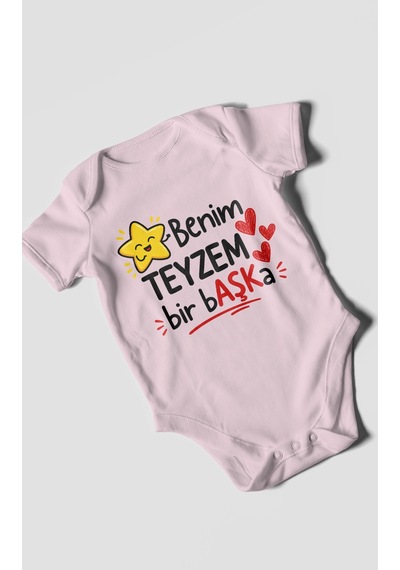 Morivokids Benim Teyzem Bir Başka Kısa Kollu Bebek Body %100 Pamuk Bebe Pembe