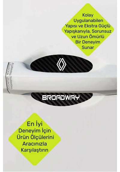 Renault Broadway Kapı İçi Çukur Bölgeleri İçin Karbon Desenli Çizik Koruma Folyo Takımı Broadway Yazılı 4 Adet