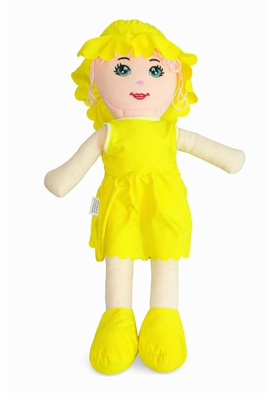 Kız Oyuncak Bebek Elbiseli Oyuncak Bez Bebek 60 Cm Bez Bebek Özel Yapım Premium Sarı Bebek 001