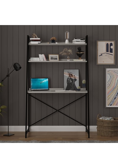 Asra Trend Metal Kitaplıklı Çalışma Masası METALKÇM01 %100 MDF Raf Üniteli Kül Gri Asra Trend Metal Kitaplıklı Çalışma Masası METALKÇM01 %100 MDF Raf Üniteli Kül Gri