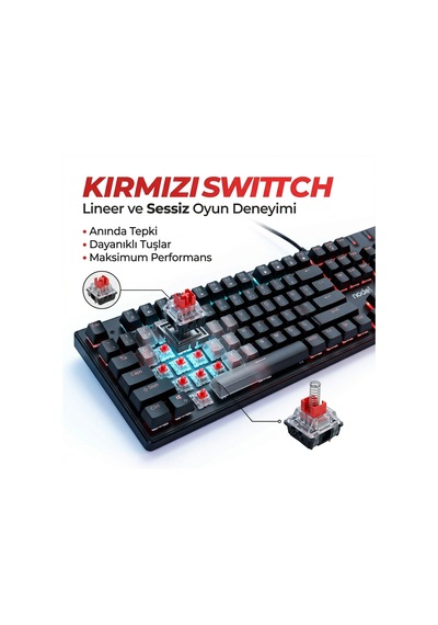 Red Switch Mekanik Rgb Gaming Klavye Full 104 Tuş Tr Q Bilek Destekli Rgb Oyuncu Klavyesi Kablolu