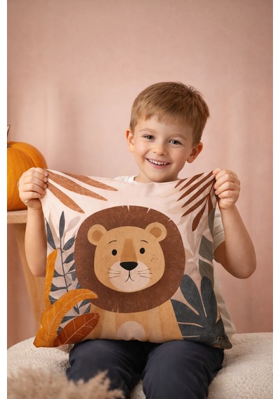 Bebek Odası Dekoratif Aslan Yastık Kılıfı Tatlı Aslan Erkek Bebek & Çocuk Odası Dekor Aslan 43 x 43 - 826889564