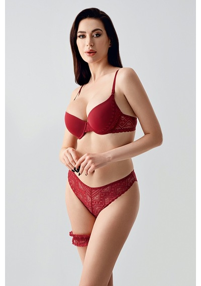 Newbra Destekli Bacak Bantlı Sütyen Takım - Bordo