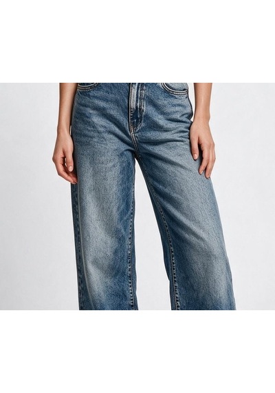 Marsel&leon Marsel Leon Kadın Yüksek Bel Geniş Paça Baggy Jean Pantolon Denim Kumaş Mavi