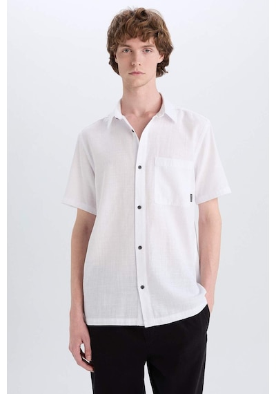 Defacto %100 Pamuk Slim Fit Dar Kesim Basic Düz Kısa Kollu Gömlek E0847ax25smwt34 Beyaz