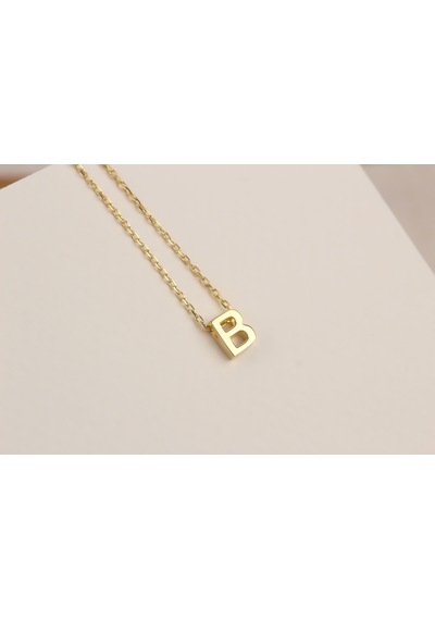 Glorria Gümüş 3 Boyutlu Minimalist B Harfi Kolye Sarı