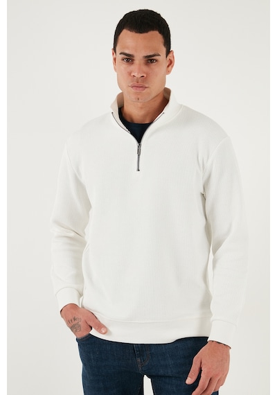 Buratti Pamuklu Regular Fit Yarım Fermuarlı Dik Yaka Erkek Sweat 5905716 Ekru