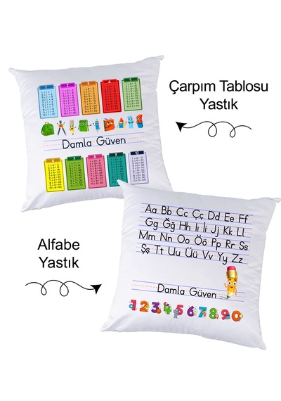 Öğrenciye Hediye Alfabe Ve Çarpım Tablosu İsimli Yastık Seti