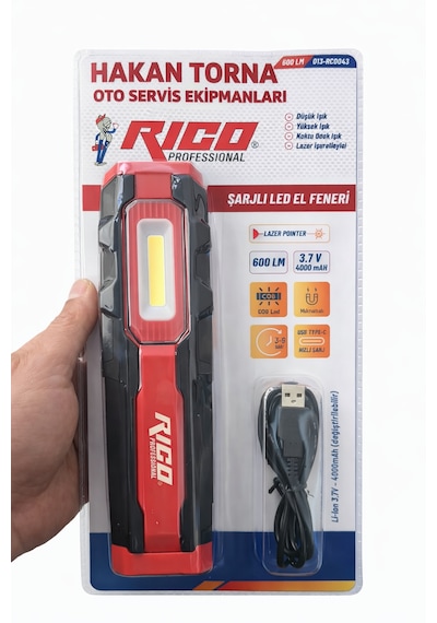 Rico Şarjlı Mıknatıslı Led Lamba Işıldak Fener Kampçı Lambası 013-rc0043 3 Renk Yanabilme