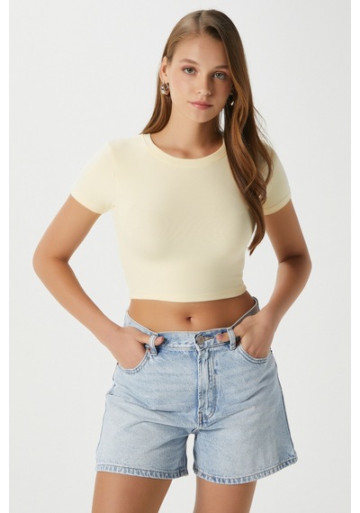 Ritnice Kadın Deal Lux Touch Yumuşak Doku Crop Tereyağı Sarısı Bluz Tereyağı Sarısı