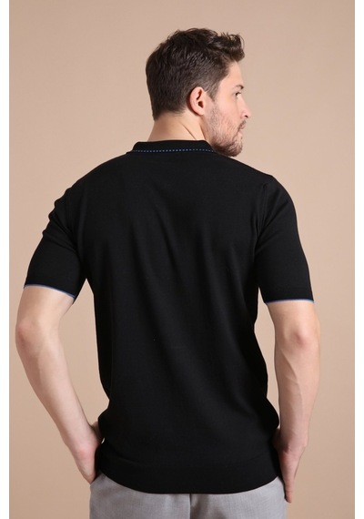 Ferraro Siyah Polo Yaka Fermuarlı Erkek Pamuk Triko T-Shirt-Siyah (417942930) Siyah