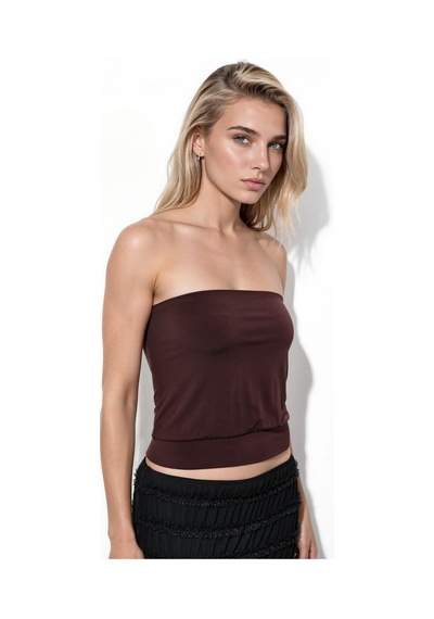 Hiccup Busem Askısız Örme Crop Top Kahve Kahvesi
