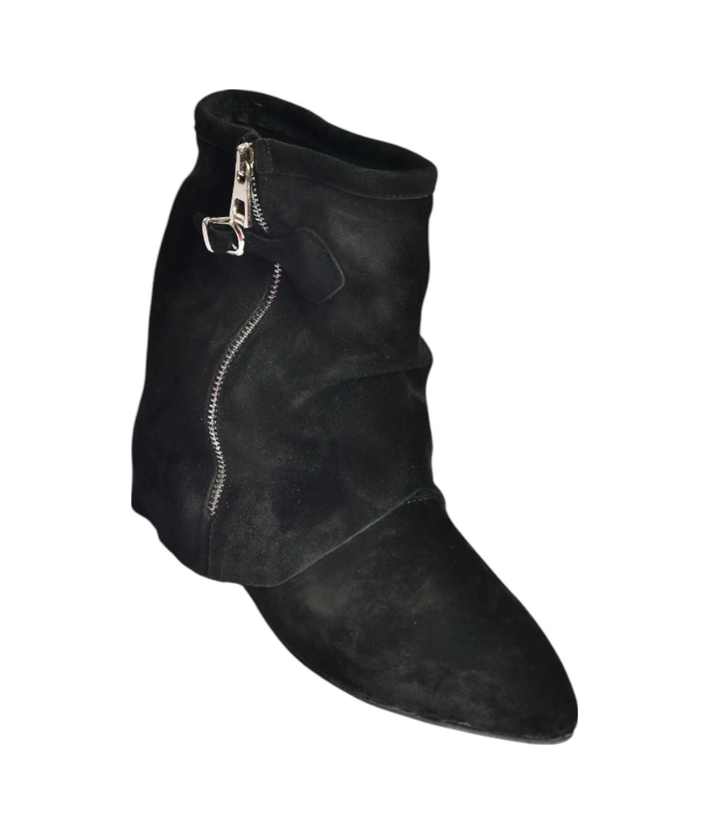 Fox Shoes V380518102 Siyah Süet Düz Taban Fermuar Detaylı Kadın Bot Siyah-Süet