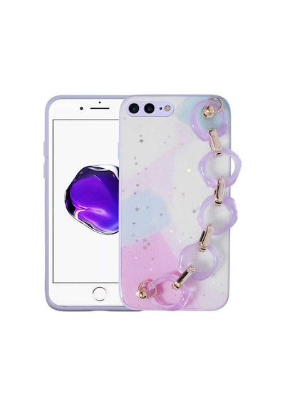Goocamp Apple Uyumlu iPhone 8 Plus Kılıf Simli Desenli El Askılı Tutacaklı Elsa Silikon Kapak - P Pembe Koyu