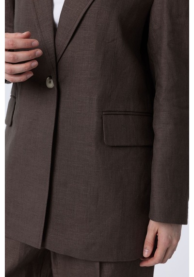 Antioch 100% Keten Kadın Blazer Ceket Kahve