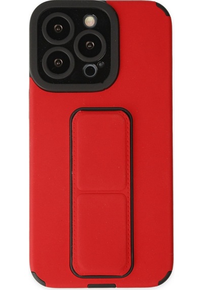 Newface Apple Uyumlu iPhone 13 Pro Kılıf Mega Standlı Silikon - Kırmızı Kırmızı