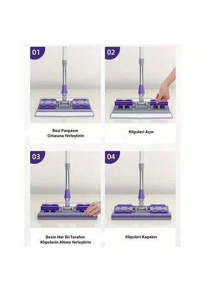 Nobera Mandallı Mop Seti + 1 Yedek Bez - Yüzey Temizleme Havlusu Uyumlu 80-125 Cm Ayarlanabilir Sap