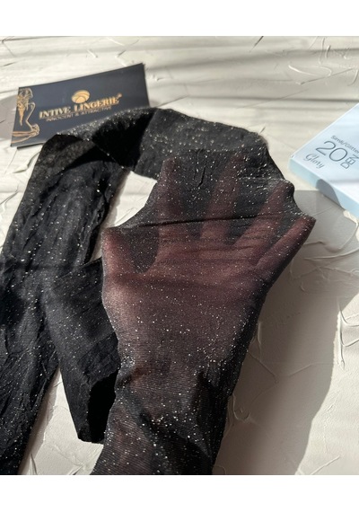 Trendy Glory Gold Simli 20 Den Çekici Pamuk Ağlı Külotlu Çorap- T Siyah