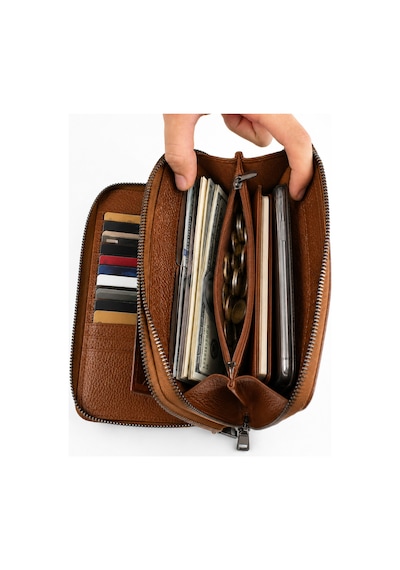 Alphaclub Bag Erkek Hakiki Deri Taba Çok Bölmeli El Çantası