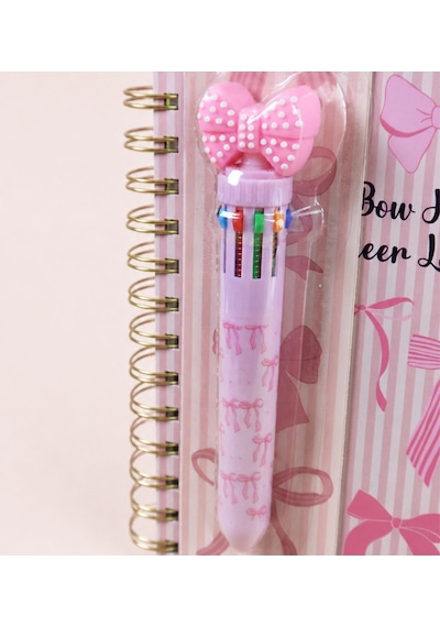 Pembe Fiyonk Temalı 4 Bölmeli Çizgili Defter & 10 Renkli Tükenmez Kalem Kırtasiye Seti