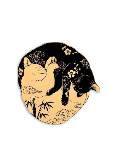 Yin Yang Kediler Japon - Metal Tablo - Dec0166 60 X 60 Cm Çok Renkli