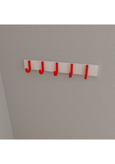 Hepsi3boyutlu Modern Duvar & Kapı Baston Askılık - 5 Adet Kırmızı J Askılık - Model No : 6 Kırmızı