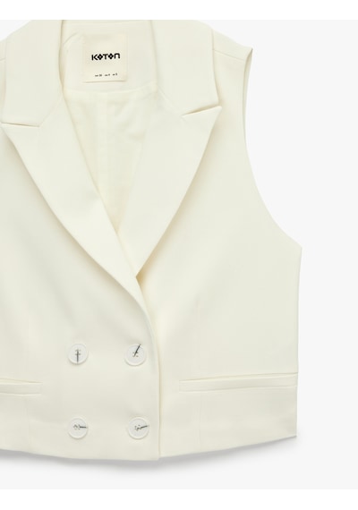 Koton Cepli Düğmeli Kruvaze Blazer Yelek Kırık Beyaz 6sak20065pw Ekru