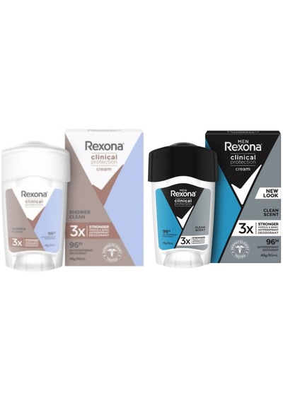 Rexona Clinical Kadın Protection Shower Clean + Erkek Active Scent Stick Deodorant 45 Ml 2'li