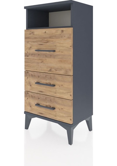 Arges Komodin Tek Raflı 3 Çekmeceli 44x30x96 Antrasit-çam Antrasit