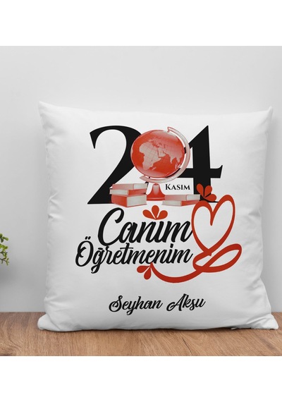 Bk Gift Kişiye Özel Öğretmenler Günü Beyaz Kırlent Yastık- 12, Öğretmene Hediye, Öğretmenler Günü