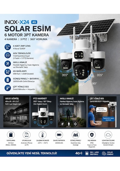 Inox -x24 4g Solar Esim 6 Motor 3pt 1 Sabit Kamera