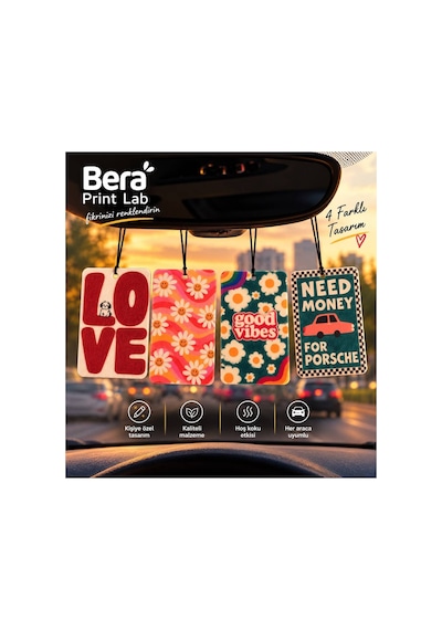 Bera Print Lab 4 Lü Dekoratif Araç Kokusu Seti Love, Good Vibes, Papatya Ve Retro Tasarımlı Dikiz Aynası Asmalı Oto Kokusu Çok Renkli - 941112650 Bera Print Lab 4 Lü Dekoratif Araç Kokusu Seti Love, Good Vibes, Papatya Ve Retro Tasarımlı Dikiz Aynası Asmalı Oto Kokusu Çok Renkli - 941112650