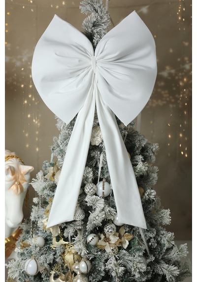 Kurdele Yıllbaşı Ağaç Süs Noel Beyaz Fiyonk 55x50 Cm Büyük Beyaz - 853506650