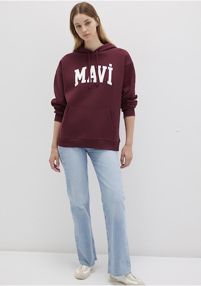 Mavi - Mavi Logo Baskılı Kapüşonlu Bordo Sweatshirt 1600361-85493 Bordo