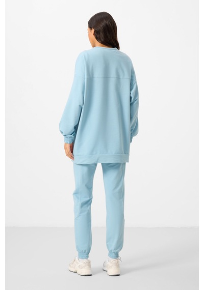 Açık Mavi O Yaka Basic Oversize Kadın Eşofman Tunik Takım - 95347 Açık Mavi