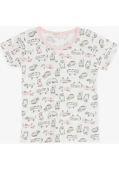 Breeze Kız Bebek Şortlu Pijama Takımı Kedicik Desenli 9 Ay-3 Yaş, Beyaz-beyaz Beyaz