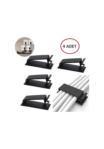 Kablo Tutucu Sabitleyici Klips Yapışkanlı 4 Adet Kablo Düzenleyici Organizer