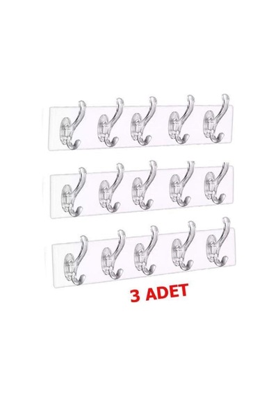 3 Adet 5'li Şeffaf Askılık Duvar Askısı Iz Bırakmayan Güçlü Yapışkanlı Banyo Mutfak Havlu Kancası Diğer