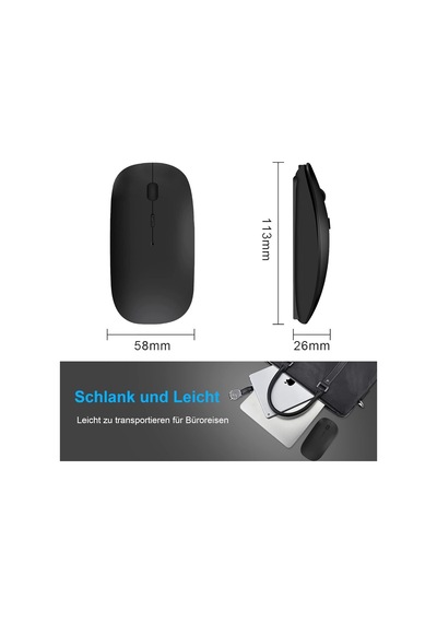 Kablosuz Mouse, 2.4g Şarj Edilebilir Akıllı İnce Mouse, Usb Alıcılı, Yüksek Dpı, Siyah Genel