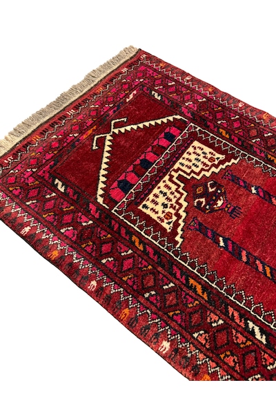 El Dokuma Afgan Halısı Seccade 73x120 Kırmızı %100 Yün Kök Boya Namazlık Kırmızı