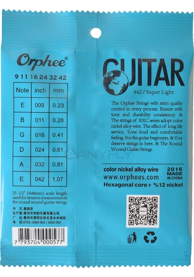 Orphee Rx15-C Steel Electric Guitar Strings Colorful Takım Tel Re